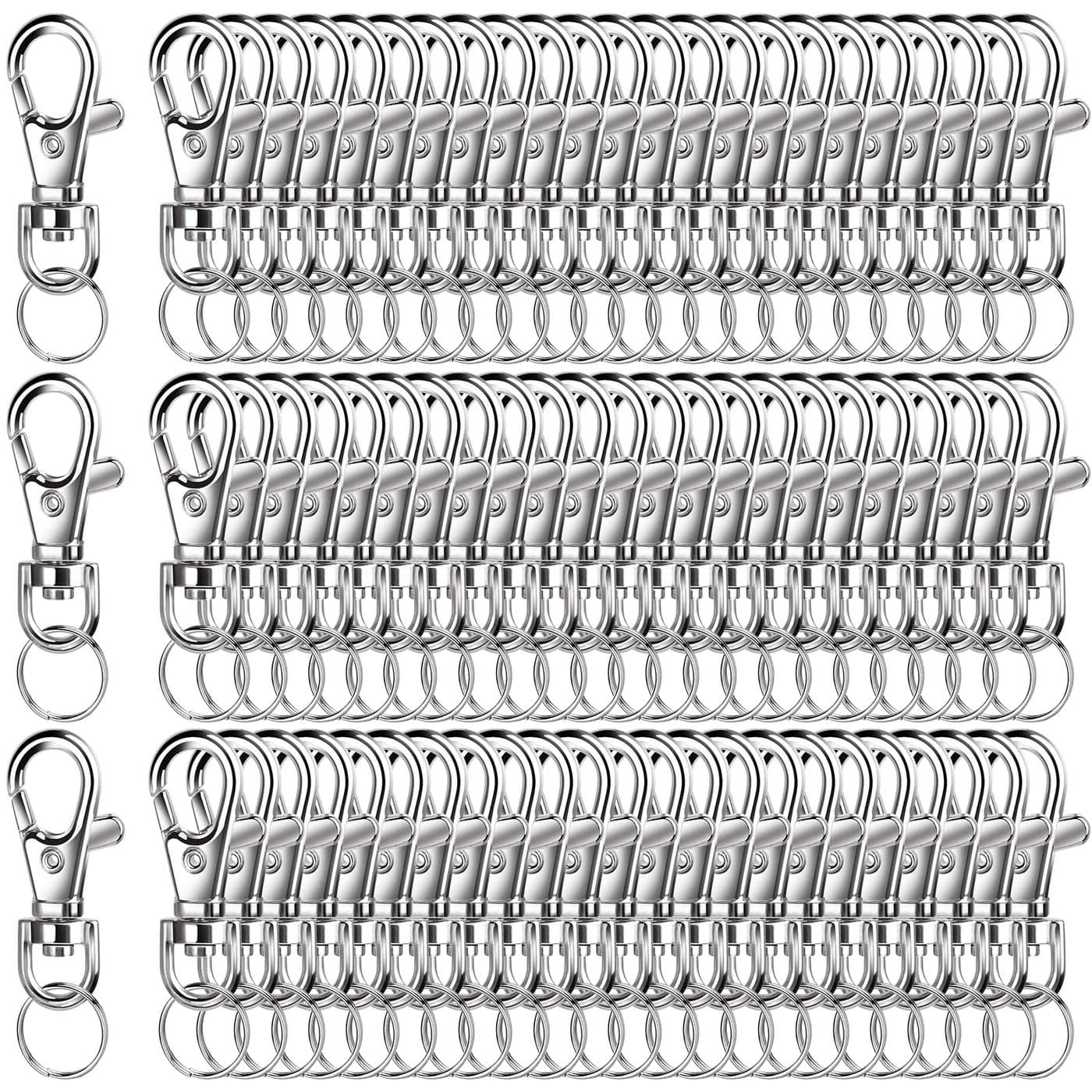 LEOBRO 240Pcs Lobster Clasps and Key Ring 120PCS Lobster Clasps and 120PCS Key Ring Keyring Making kit Key Ring Hoops Keyring Metal Lobster Clasp Swivel Lanyard Snap Clasps with Split Ring
