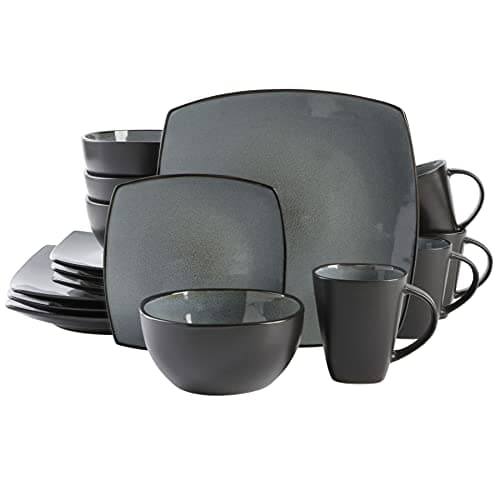 Gibson Elite Soho Lounge Square Reactive Glaze Stoneware Dinnerware Set, Service for 4 (16pc), Eclipse