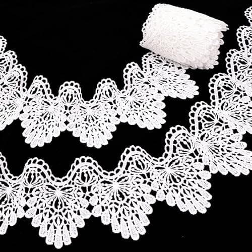 AIETSYEI Venice Lace Trim White Lace Ribbon Wave Bending Embroidered Edge Sewing for Crafts Wedding Applique Home Decor