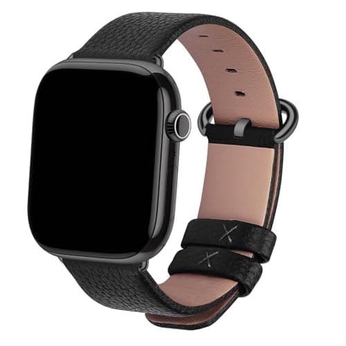 Fullmosa Leather Bands Compatible with Apple Watch Band 49mm 46mm 45mm 44mm 42mm for Men Women, Top Grain Genuine Leather Strap for iWatch Series 11/10/9/8/7/6/5/4/3/2/1,Ultra3/2/1,SE3/2/1, Black/Smoky Grey