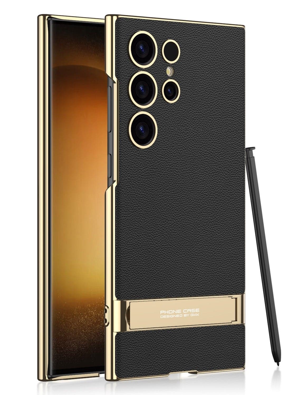 Skin-Friendly Leather Phone Case for Samsung Galaxy S24/S24 Plus/S24 Ultra, Creative Electroplated Stand 2-in-1 Protective Case