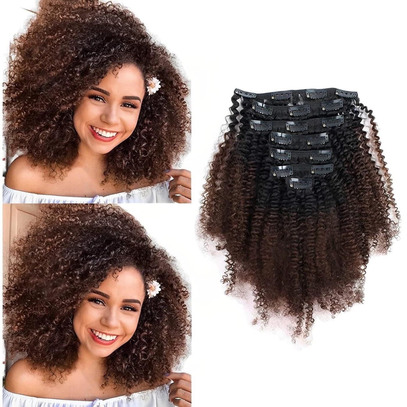ABH AMAZINGBEAUTY HAIR Afro Curly Clip in Hair Extensions Real Human Hair 4A 4B Curly Clip ins for Black Women 120g 7 Pieces 17 Clips Ombre 1B to Brown 14 Inch