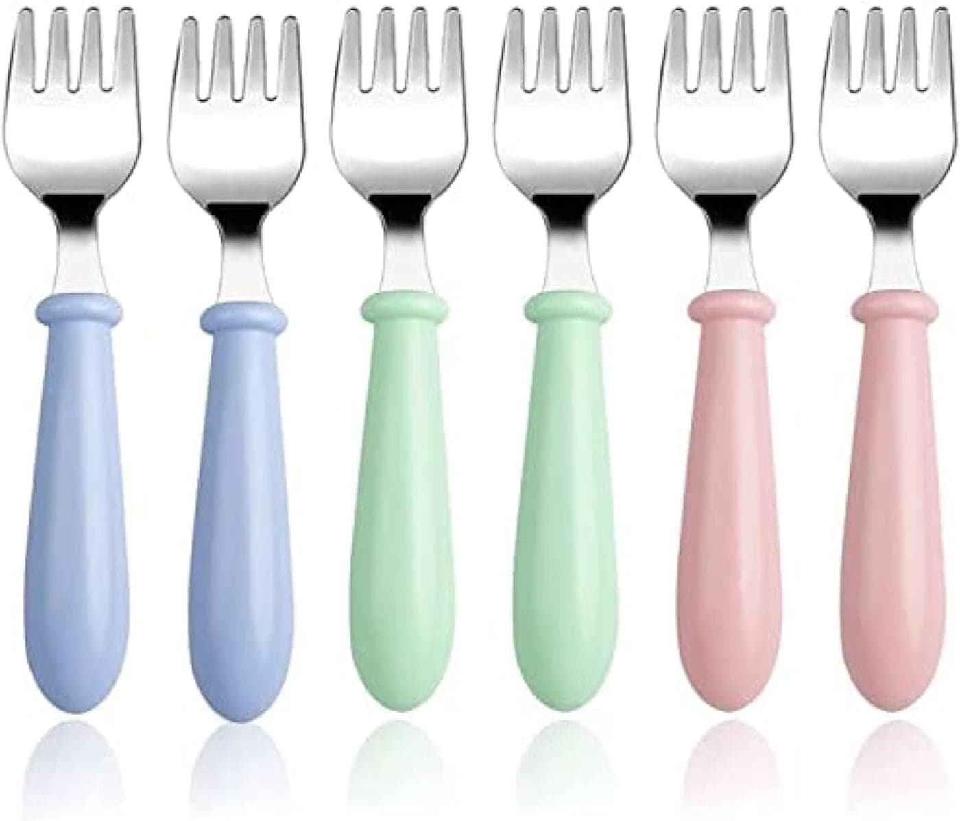 6 Pcs Toddler Utensils, Stainless Steel Forks with Round Handle, Safe Flatware Set, BPA Free