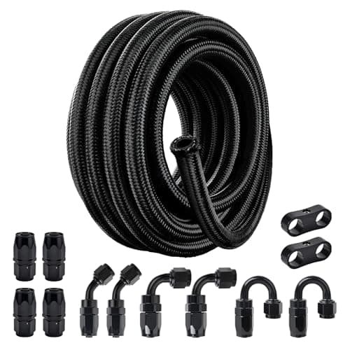 EVIL ENERGY 8AN Fuel Line Kit, 8AN Nylon Braided Fuel Line Hose Fitting Kit CPE 20FT Black