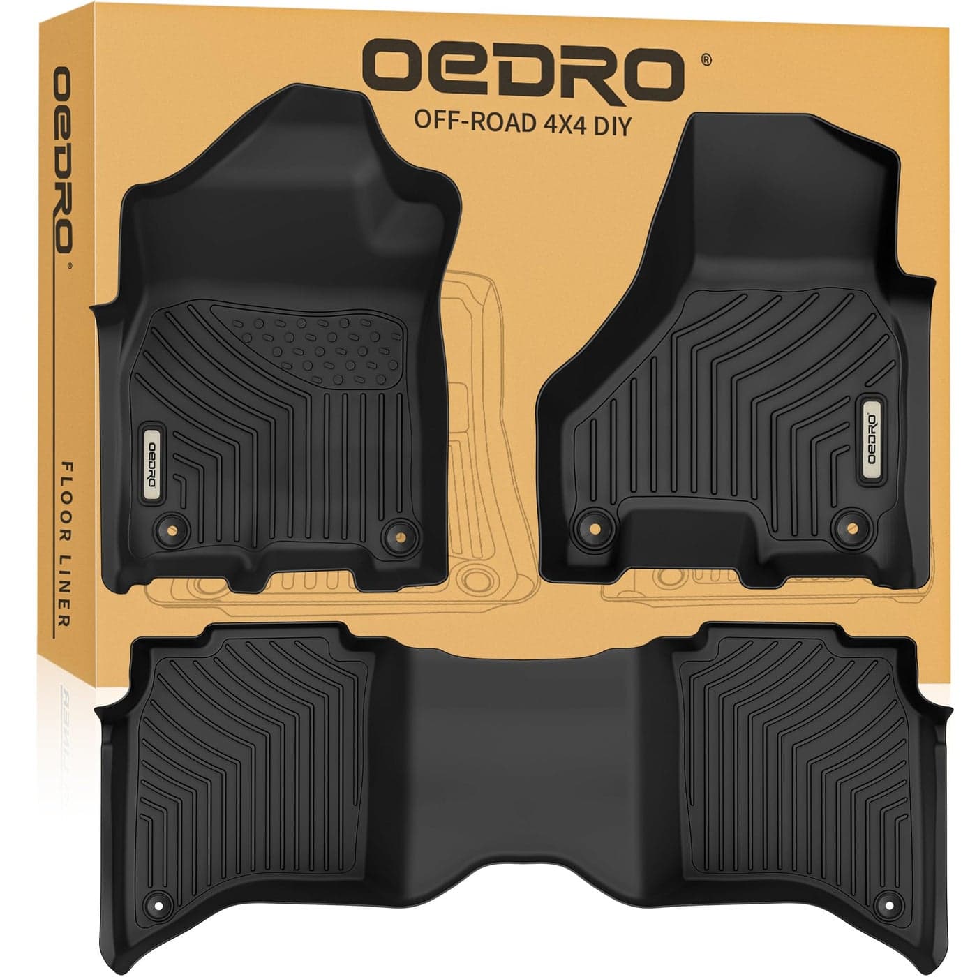 OEDRO Floor Mats Fit for 20192025 Ram 25003500 Crew Cab with 1st Row Bucket or Bench Seats Custom Fit TPE All Weather Car Mats Includes 1st and 2nd Row