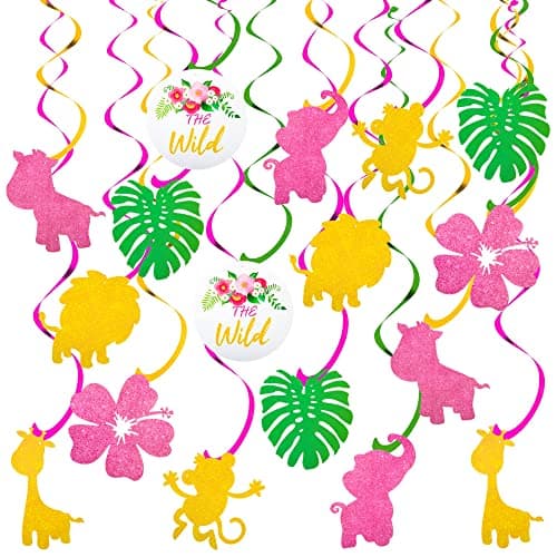 Festiko®12 Jungle Animal Party Hanging Swirls Decorations Safari Theme Ceiling Streamer for Wild Party Supplies Girls Birthday Favor Spiral Ornaments