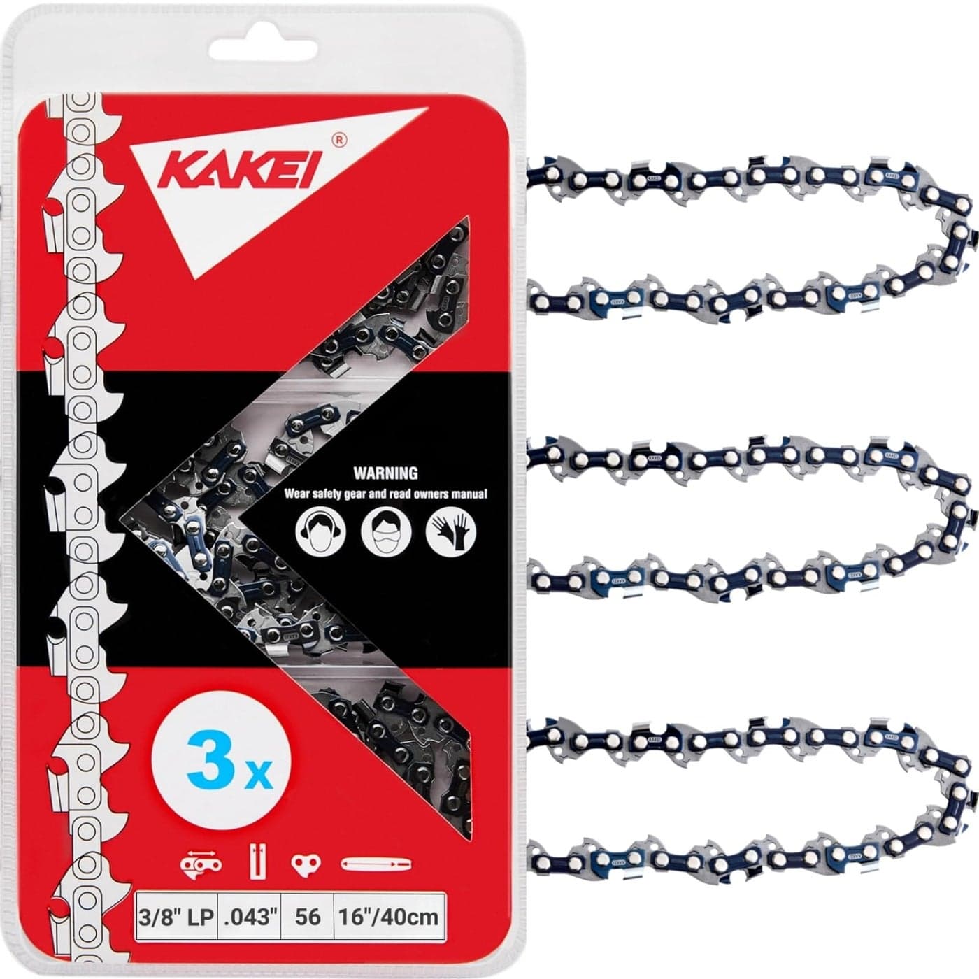 KAKEI Milwaukee Chainsaw Chain 16 Inch 3/8" LP Pitch .043" Gauge 56 Drive Links Fits M18 Fuel, Ego CS1613, Dewalt DCCS690-49162715, DWO1DT616, R56 (3 Chains)