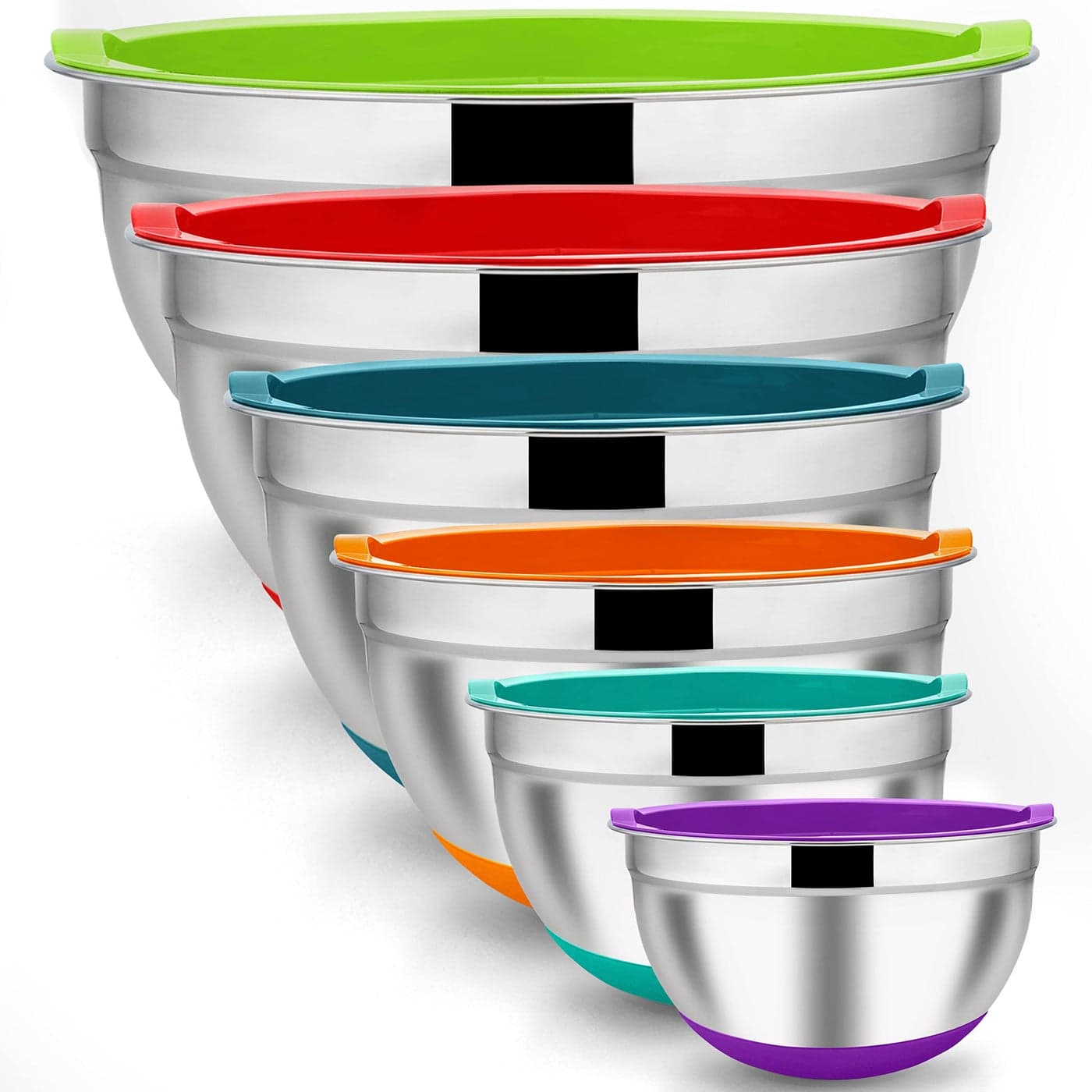 LIANYU Nesting Mixing Bowls Set of 6 with Airtight Lids Size 7 35 25 2 15 1QT Large Stainless Steel Metal Bowls for Baking Cooking Food Storage Nonslip Bottom Colorful