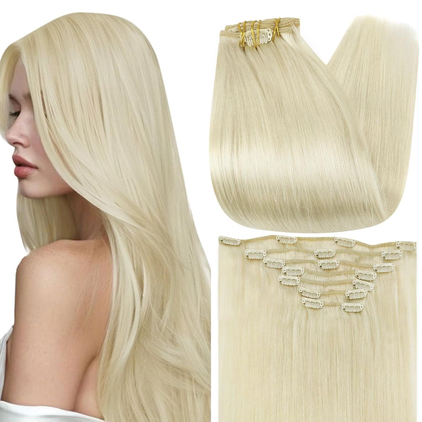 Full Shine Clip in Blonde Human Hair Extensions Lightest Blonde Hair Extensions Clip ins Remy Hair Silky Straight Natural Clip in Extensions 7 Pcs 18 Inch 120 G