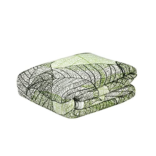 Divine Casa 120 GSM Glace Cotton Single Bed Dohar | Lightweight AC Blanket | Reversible Leaf Print Quilt | 210 x 140 CM, Garden Green