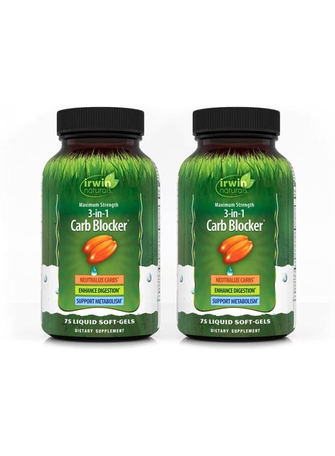 Maximum Strength 3-in-1 Carb Blocker by Irwin Naturals, Neutralize Carbohydrates and Support Metabolism, 75 Liquid Softgels, 2 Pack