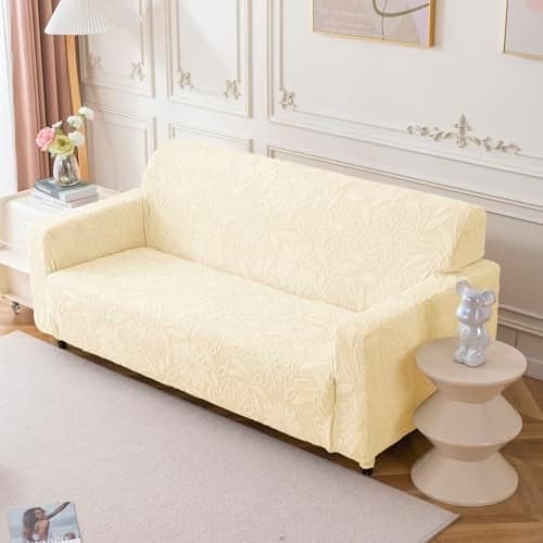 House of Quirk Universal Jacquard Waterproof Camellia Fabric Sofa Cover Soft Touching Cover for Couch Flexible Stretch Sofa Slipcover (Four Seater, Light Blue)