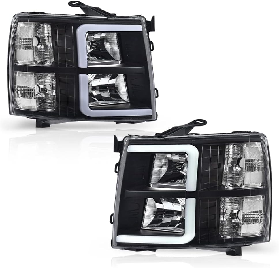 GRAND ORANGE LED DRL Tube Projector Headlights for Chevy Silverado 1500/2500/3500 (2007-2014)