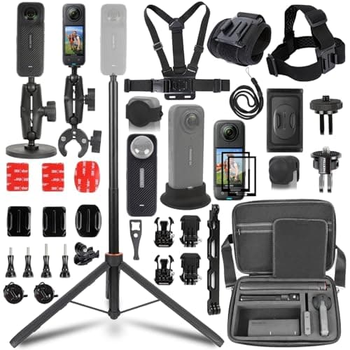 PellKing Accessories Kit for insta360 X4Included Carrying Case with Belt2 Pcs Metal 14 AdapterHandlebar MountMagnetic Mount53in Selfie StickChest StrapHead StrapBackpack Clipand Others
