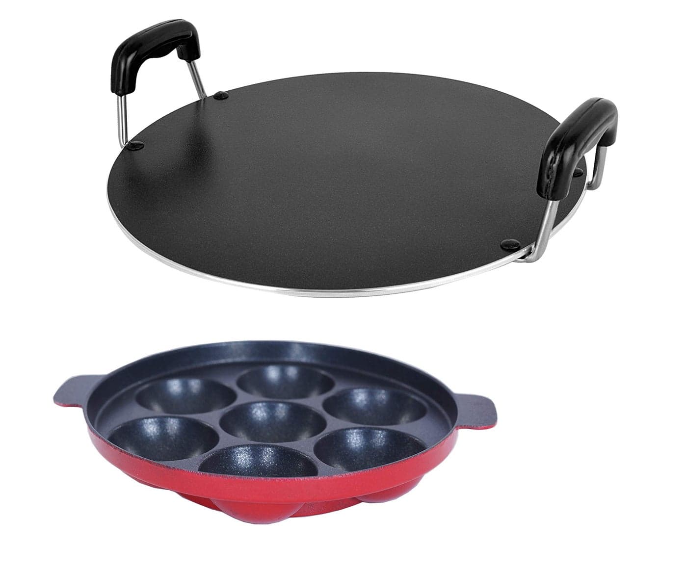 Nirlon Non-Stick Aluminium Kitchen Cooking Essential Combo Gift Set, Appampatram 7 Cavity, Round tawa