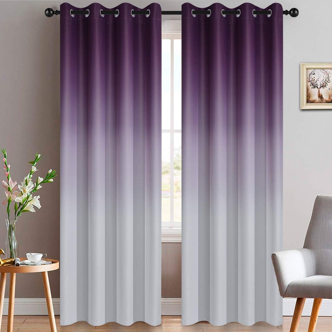 Yakamok Purple and Greyish White Ombre Blackout CurtainsLight Blocking Grommet Window DrapesRoom Darkening Gradient Curtains for Bedroom52x84 Inch Set of 2