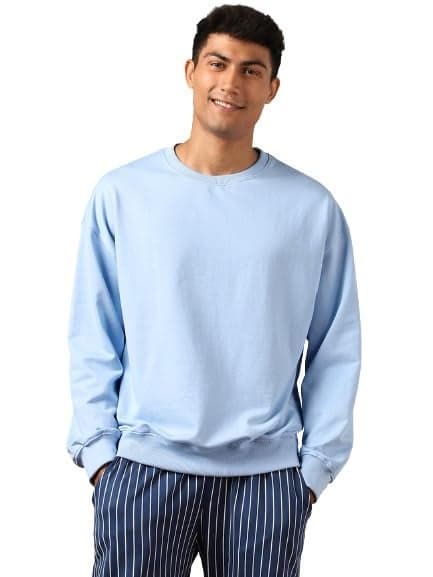 NOBERO Men's Cotton Blend Crew Neck Sweatshirt (1M-TWSS-R0005_Powder Blue