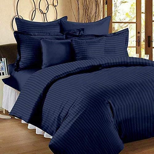 IVAZA Microfibre Comforter/Blanket/Quilt/Duvet Lightweight, All Weather Striped Print Single Bed Comforter Navy Blue