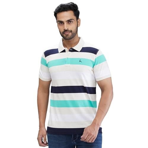 Parx Men Regular Fit Yarn Dyed Pattern Pure Cotton Half Sleeve Polo Neck Casual T-Shirt (Size: 39)-XMKB06029-F2 Light Fawn