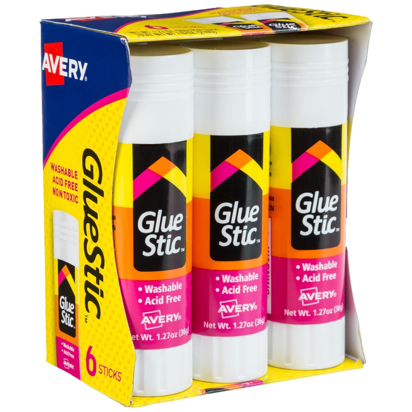 Avery Glue Stic Washable NonToxic Glue Sticks for Classroom Crafting and Office Use 127 oz Pack of 6 White 98073