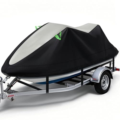 Jet Ski Cover 2 Seater Waterproof for Yamaha Seadoo Bombardier GTX Kawasaki Honda UV Resistant Trailerable PWC Cover with Reflective Handles Fit for 2 Seater Length 116 to 125