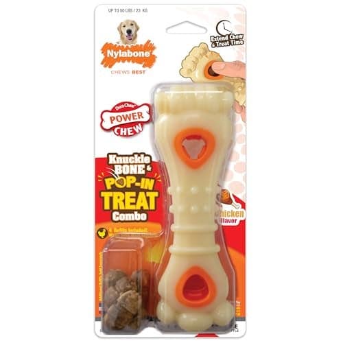 Nylabone Knuckle Bone PopIn Treat Toy Power Chew Toy for Dogs Interactive Treat Dispensing Enrichment Dog Toy Long Lasting Chicken Flavor Large Dogs Up to 50 lbs