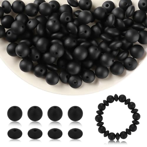 Kogcmeetl 100Pcs 12mm Black Silicone Beads for DIY Crafts Round Loose
