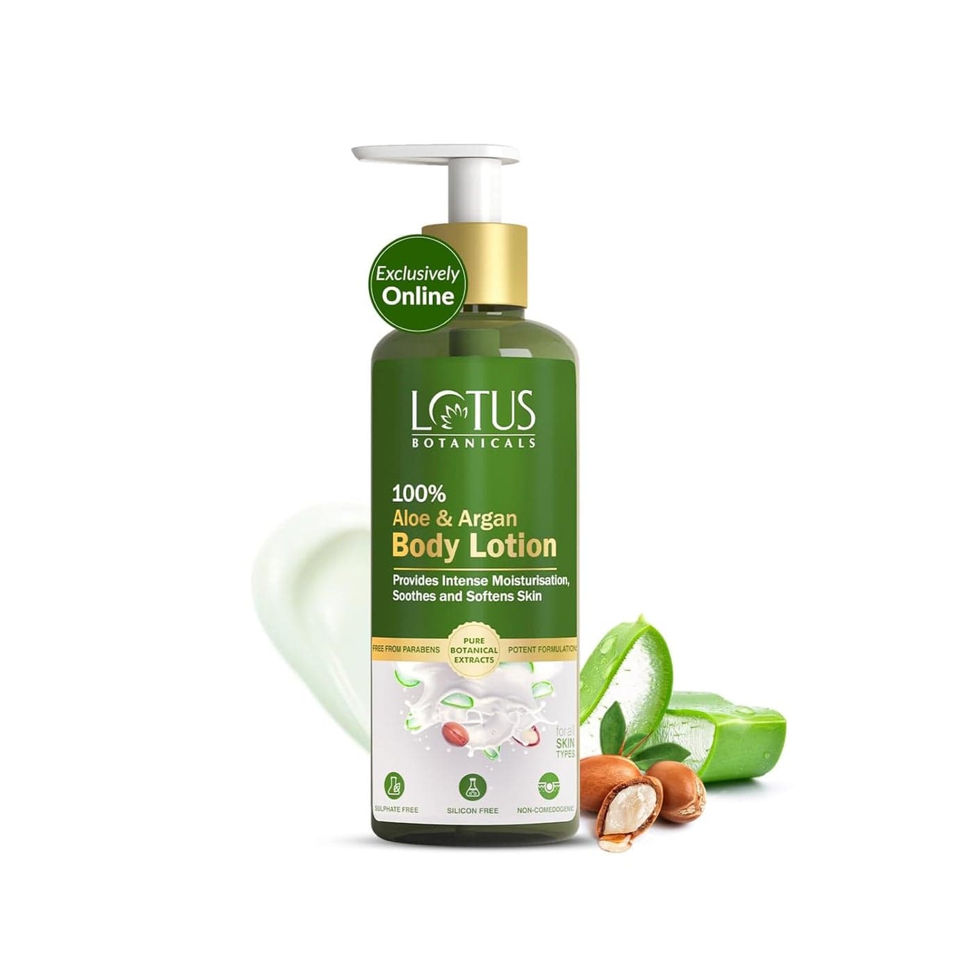 Lotus Botanicals 100 Aloe Argan Body Lotion Deeply moisturizes dry skin Smooth Nourished Skin Repairs Damaged Skin No Parabens All Skin Types 280 ml