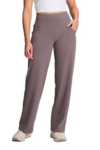Yogipace Petite Women's Wide Leg Yoga Pants with Pockets High Rise Stretch Travel Casual Lounge Sweatpants,27",Taupe,Size XL