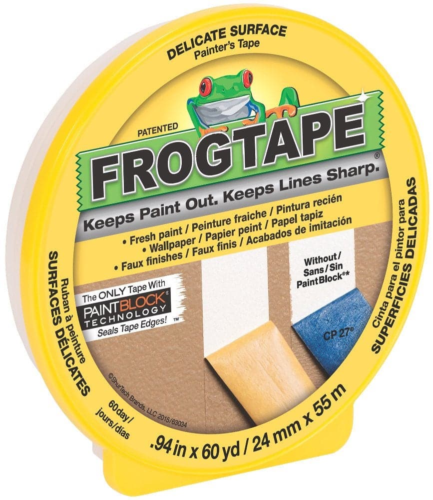 FROGTAPE CF 160 MultiUse Painters Tape with PAINTBLOCK for Delicate Surfaces 24mm x 55m Yellow 1 Roll 105550