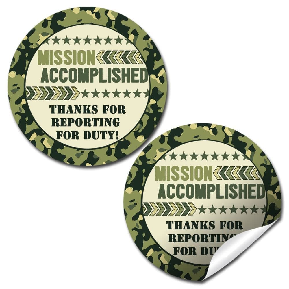 Ten Hut Army Camouflage Birthday Thank You Sticker Labels for Kids 40 2 Party Circle Stickers by AmandaCreation Great for Party Favors Envelope Seals Goodie Bags