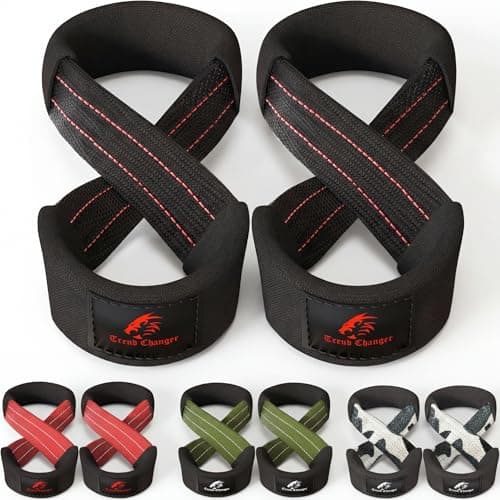 Trend Changer Figure 8 Lifting Strap Padded Deadlift Straps Heavy Duty Weight Lifting Straps Strongman Axle Bar Straps Weightlifting Wrist Wraps Small Upto 60 Wrist Circumference BlackRed