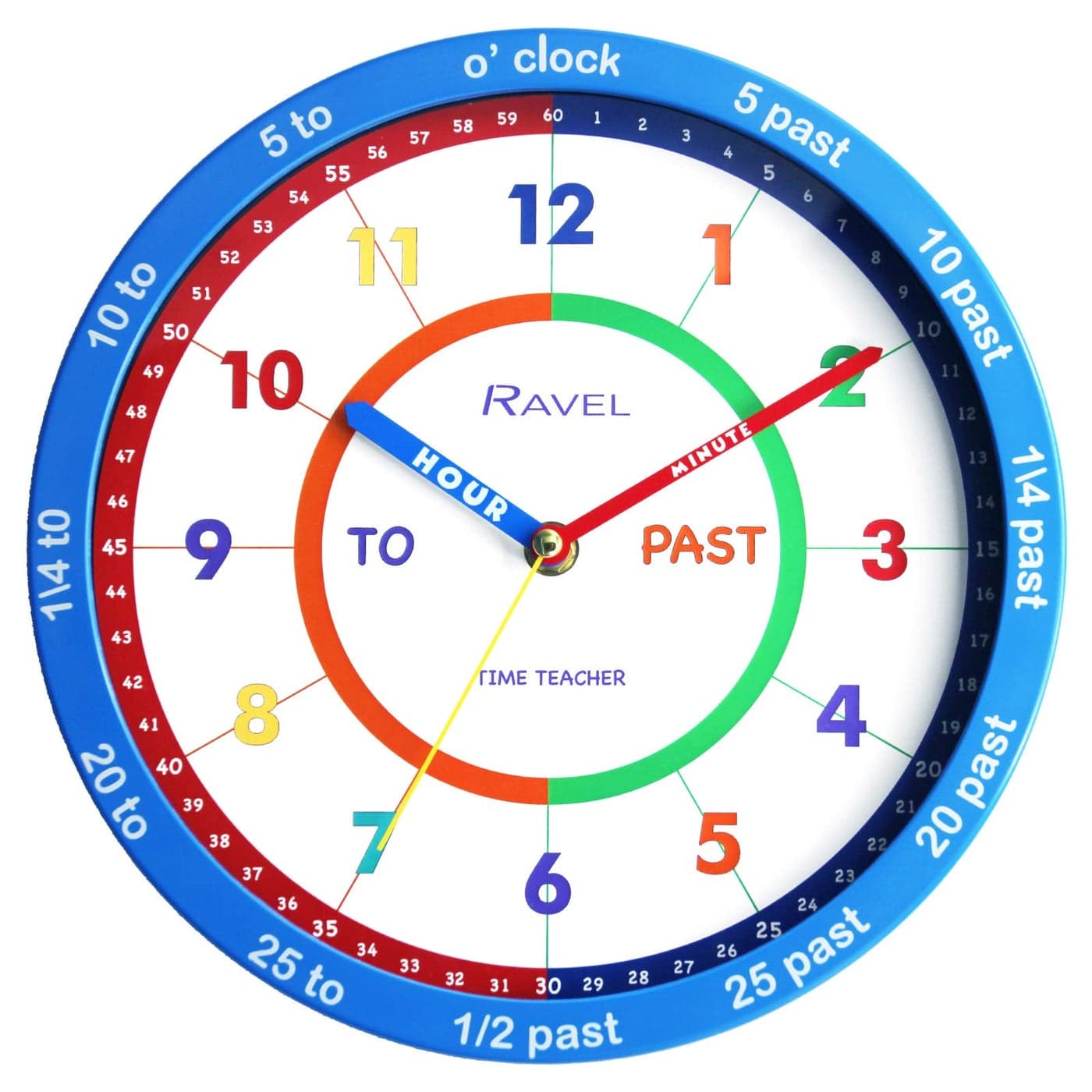 Ravel Childrens 25cm Time Teacher Wall Clock RKC09 Analogue Quartz Blue