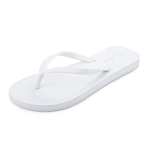 shevalues Slim Flip Flops for Women Beach Rubber Shower Shoes Basic Thong Sandals, White, 39, (Size 8-8.5)