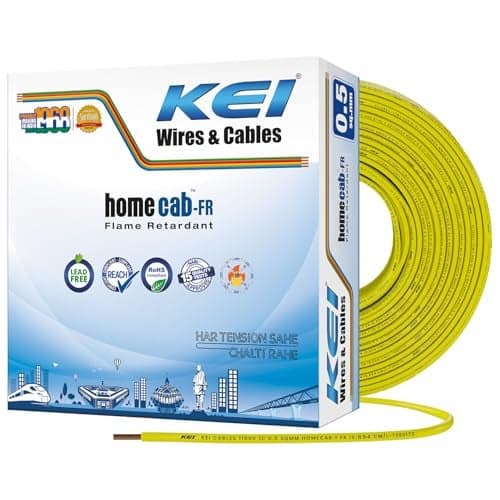 KEI WIRES & CABLES Homecab 0.5 sqmm 1 Core Copper Flame Retardant House Wire PVC Insulated Cable for Domestic & Industrial Electrical Wiring (Yellow, 90 Meters)