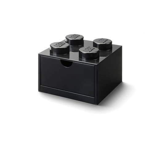 ROOM Copenhagen Lego Storage Brick 4 Desk Drawer, 4-Stud Stackable Tabletop Storage Box, 6.2 x 6.2 x 4.4 in, Black