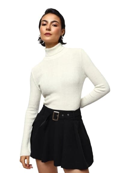 HIGH STAR Women Acrylic Solid Long Sleeves Turtle Neck Sweaters_HSWSWW23021_MC12_M White