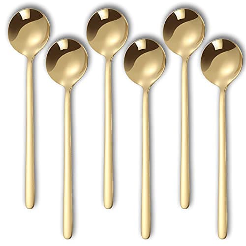 Pack of 6 Gold Plated Stainless Steel Espresso Spoons Muulaii Mini Teaspoons Set Gold Spoons for Coffee Sugar Dessert Cake Ice Cream Soup Antipasto Cappuccino 53 Inch