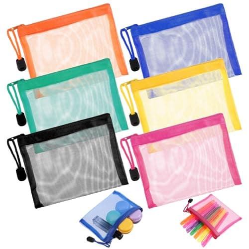 6 PCS Nylon Mesh Zipper Cosmetic Bags Mini Nylon Coloful Mesh Pouches Meshs Makeup Pouch Nylons Makeup Pouches Bag Travel Organizer Case Purse Organizers for Earphones Lipstick Cosmetics (5 X 4 Inch)