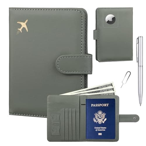 GOAUS Passport Holder for Travel with Airtag Card Slots, Money Pocket, Women Men RFID Blocking Wallet Book Case Green