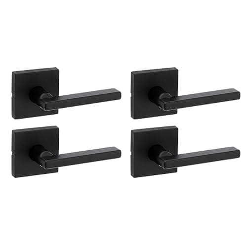 Kwikset Halifax Interior Passage Door Handle Lever for Closet and Hallway Doors Reversible NonLocking Handle Lever Matte Black with Microban Protection 4 Pack