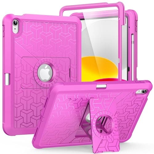 MoKo for iPad (A16) 11th/10th Generation Case 2025/2022, Heavy Duty Shockproof Dual Layer Full Body Protective Cover, Built-in Screen Protector and Kickstand for iPad 11/10.9 Inch, Pitaya Red