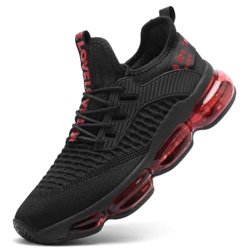 Kapsen Mens Running Shoes Air Cushion Tennis Walking Sneakers Casual Sport Gym Jogging Black/Red 7