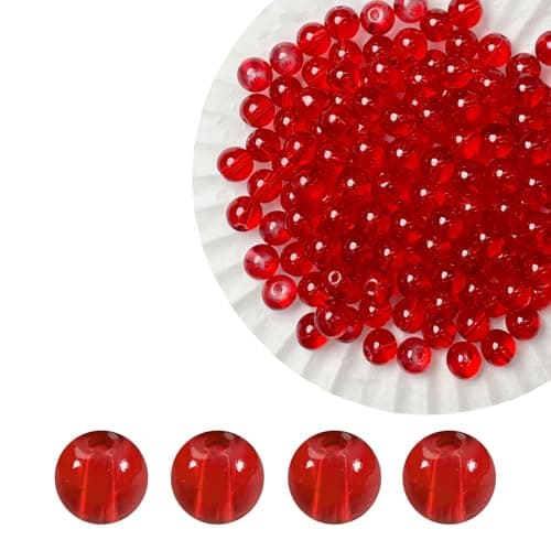 PAMIR TONG 400pcs 8mm Round Glass Beads for Bracelet Pretty Smooth Loose Beads for NecklaceEarringJewelry Making and DIY Crafts Clear Red