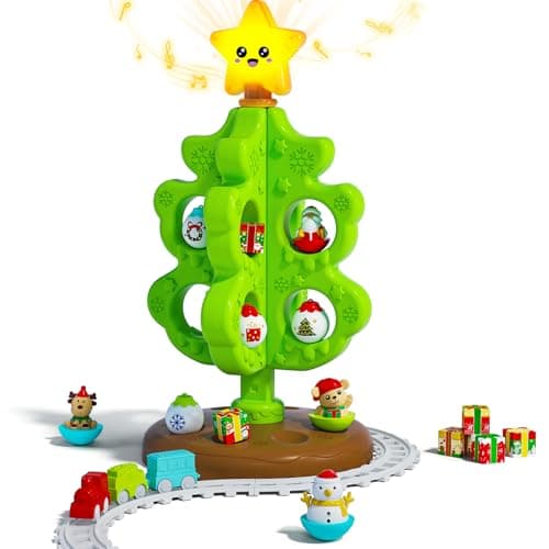 Surelect My First Christmas Tree for Toddlers Musical Light Up Montessori Decor Toy with Ornaments Mini Train Set Roly Poly Toys Finger Puppets Birthday Xmas Gifts for Little Kids Boys and Girls