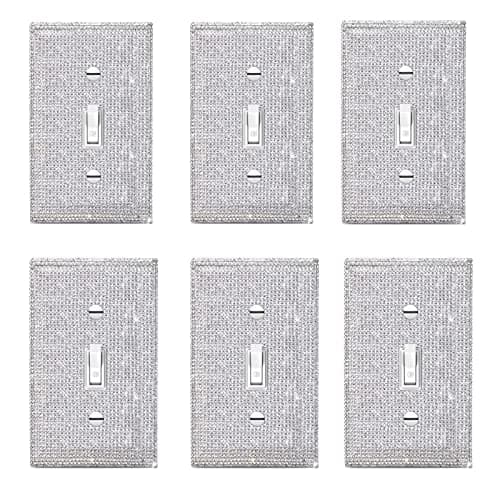 Gaocai 6 Pcs Gaocai Shiny Silver Rhinestones Wall Plates Light Switch Cover Plate Decorative Wall Plate Single Toggle Switch Plates
