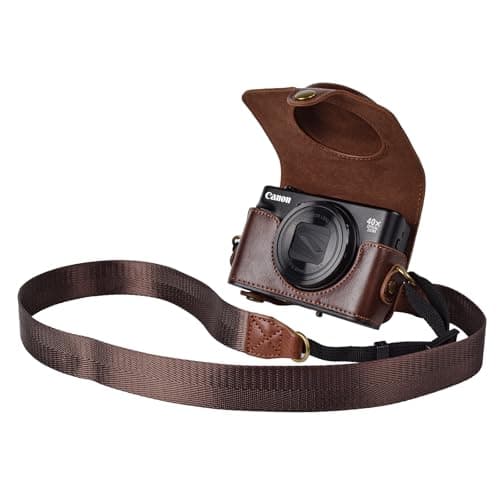 kinokoo Camera Case for Canon PowerShot SX720 HS/SX730 HS/SX740 HS - PU Leather Protective Case with Shoulder Strap - Coffee