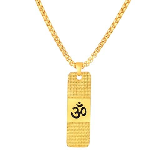 Mahi Gold Plated Lord Om Engraved Dual Side Locket Pendant with Chain for Men and Women (PS1101915G)