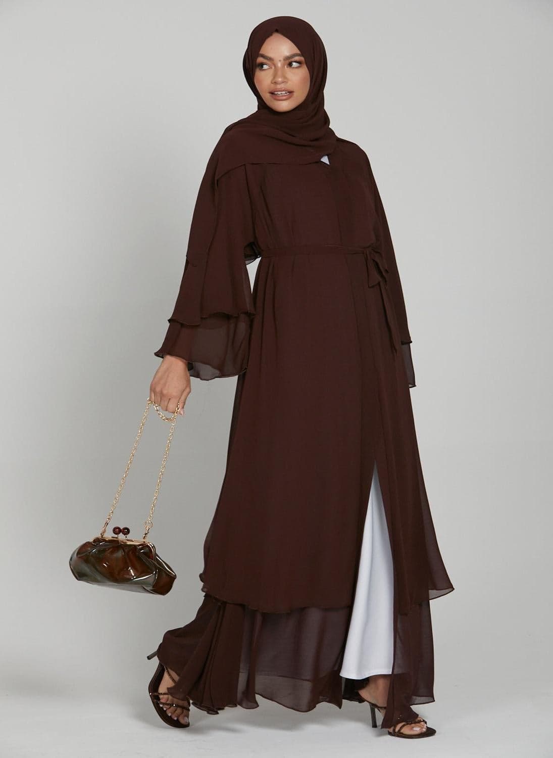 Elegant plain abaya with belt and Hijab-N244A — 54-M