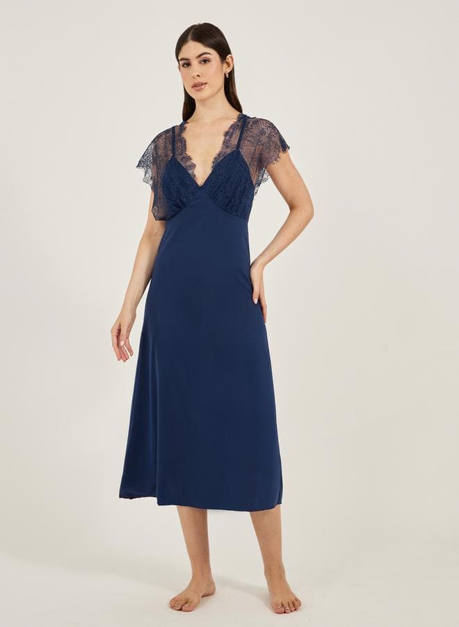 Galloon Lace Trim Strap Overlay Nightdress